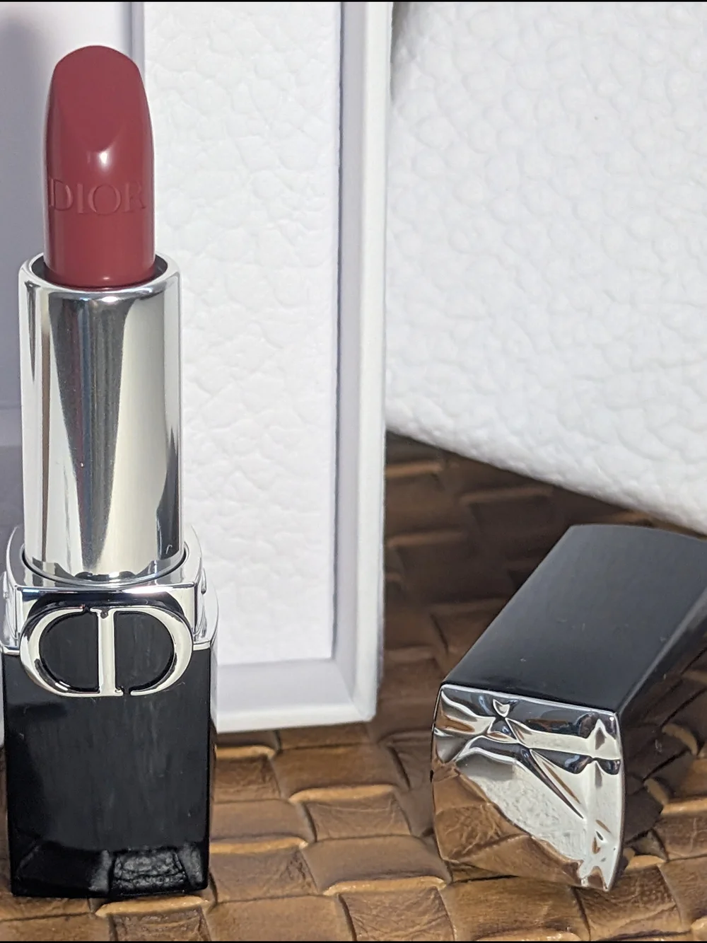 Dior Silver Cannage Pocket Mirror & Mini Rouge Dior Lipstick GWP